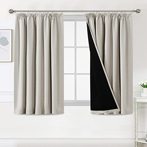 BellaHills 100% Blackout Curtains for Bedroom Thermal Insulated Curtains & Drapes Blackout Curtains Pencil Pleat Curtains for Living Room with Black Liner 2 Panels, 46 x 54 Inch, Pumice Stone