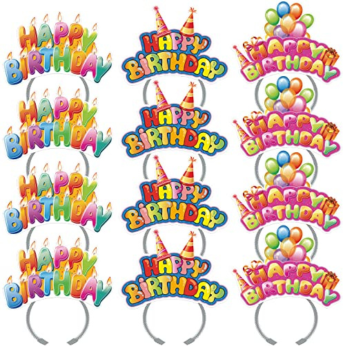 KKBES 12 Pack Party Headbands, Paper Hats for Adults and Kids, 3 Patterns