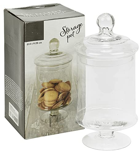 URBN-CHEF Large Clear Glass Storage Jar, Footed Food Cylinder Cannister with Lid, Kitchen Container for Cookies, Biscuits, Flour, Pasta