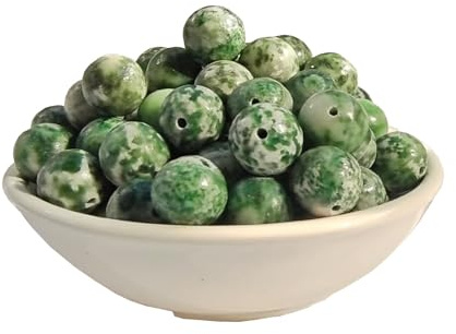 Stone Beads 10mm 60pcs Green Spot Jasper Beads Round Loose Gemstones Beads for Bracelet Necklace Jewelry Making (10mm, 61006 Green Spot Jasper)