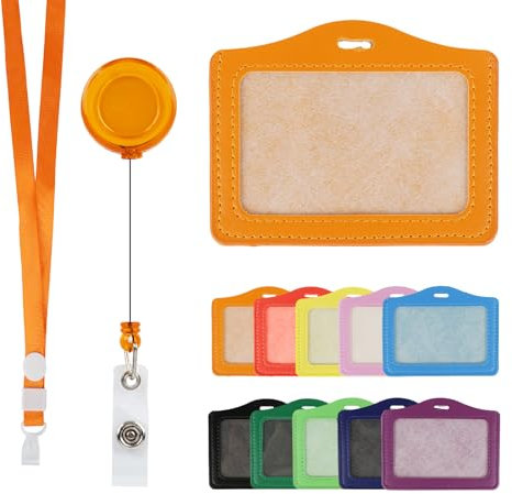 Jwogngls 20 Stück Ausweishülle aus PU Leder, Enthält 10 Stück Ausweishülle mit Clip und 10 Lanyards, Ausweishalter Ausziehbar mit Jojo, Kartenhülle mit Band für Ausweise, Büro, Tickets