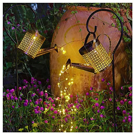 Luces Decorativas, Luces de Cadena LED, regadera Solar, Luces de Ducha al Aire Libre | Linterna de Metal Solar Colgante con Soporte | Decoración de luz de Arte Retro LED