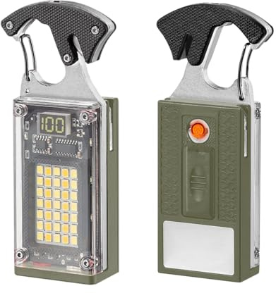BY-J LED Small Flashlight, Keychain Light, COB Multi-Function Mini Work Light, 1000 Lumens Rechargeable, 8 Lighting Modes, Fire Starter, Seat Belt Cutter, Screwdriver, Green
