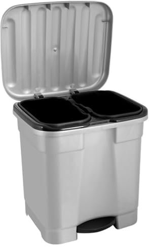 Acan Tradineur - Cubo de Basura con Pedal y 2 Compartimentos, plástico, contenedor Basura, Papelera con 2 Cubos Interiores, Fabricado en España (Gris Plata, 46 litros, 45,5 x 43,5 x 39 cm)