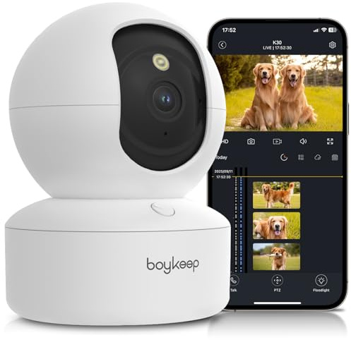 BoyKeep Caméra pour Animal de Compagnie, caméra pour Chien 2K 3 MP, caméras WiFi 360° avec Application, caméra de sécurité intérieure sans Fil pour bébé, Chat, Chiot, vidéosurveillance, Audio