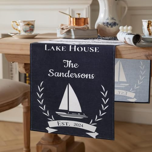 Runner Tavola Moderno Runner da Tavola Grigio Blu Strisce Decor Runner Tavola Nautico Barche Vela Runner Tavola Lino Lavabile per Interni Esterni Sala Pranzo Agriturismo Matrimoni Picnic Feste 40x140