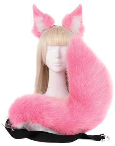 LICHENGTAI Wolf Fuchsschwanz Anziehset, Kunstfell Katzenohren Plüsch Wolf Fuchsschwanz Kinder Kostüm Set mit Langer Schwanz und Stirnband für Halloween Fasching Karneval Masquerade Cosplay