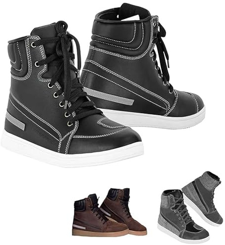 Vaster Moto Wasserdichte Motorradstiefel für die Stadt, lässig, für Herren, rutschfest, Motorradschuhe, CE EN [13634:2017], Schwarz, 44 EU