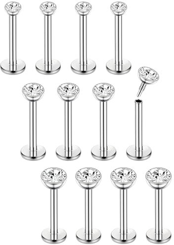 Chriscoco 16G 12Pcs Helix Chirurgenstahl Piercing Ohr Conch Nasenpiercing Tragus Lippenpiercing Labret Studs 8mm für Frauen Männer Silber