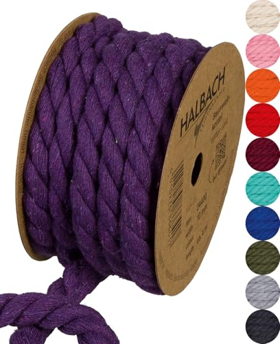 Halbach recycelte Baumwollkordel, 10 mm x 4 m, lila | Recyceltes Baumwollgarn, für Makramee, Bastelprojekte und Dekoration