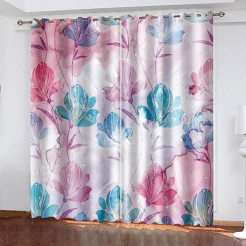 Vorhang Kinderzimmer Rosa Pflanzenblumen Kinder Vorhänge Mit Ösen Polyester Gardinen Thermovorhang Blickdicht Ösenschal Kindergardinen 2 X 117 X 230 Cm Für Wohnzimmer,2Er Set -5X4V2C2K8C7I5W0Z1E3S4A5L