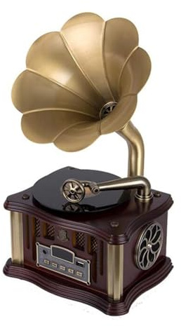 DSDGVDFBV Laiton, Gramophone Bluetooth, Version Portable, Platine Vinyle, Style Rétro, Caisson De Basses Professionnel, Haut-Parleur/Entrée Auxiliaire, CD, Radio FM/AM