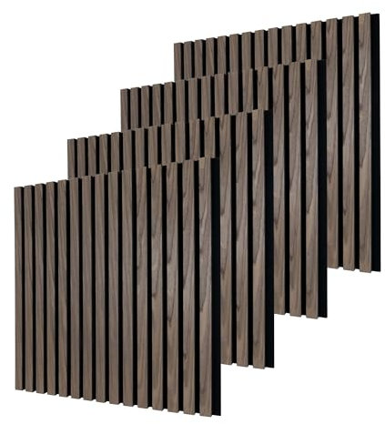 Dalsys Paneles acústicos 60x60cm, 4 piezas nogal, revestimiento mural, paneles murales de madera, pared de láminas con aislamiento acústico