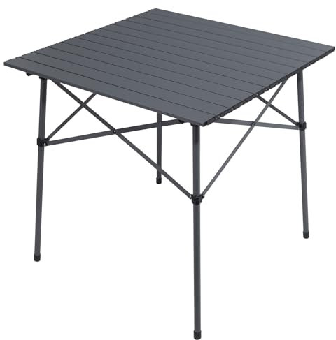 PORTAL Tavolo da campeggio pieghevole in alluminio, 70 x 70 cm, quadrato, arrotolabile, tavolo da giardino compatto per 4 persone, con borsa per il trasporto, per picnic, campeggio, cortile, barbecue