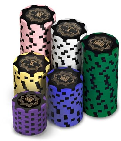 HEITOK Pokerset 100 Stycken 14g Clay Composite Spelmarker - Professionell Casino Vikt Poker Chips med Valörer - Vattentät & Hållbar för Texas Hold'em, Blackjack, Hemmafest & Resor (Flerfärgad)