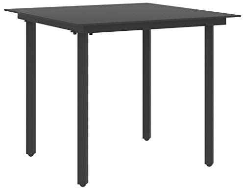 WKIEQACO Gartentische für den Außenbereich, Esstisch, 80 x 80 x 74 cm, Stahl und Glas, Schwarz