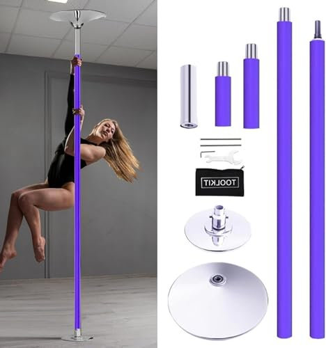 Barre Pôle de Danse Barre de Pôle Dance Poteau d'entraînement violet en silicone pour les appartements à domicile, Kit de poteaux de danse réglables robustes pour plafonds de 2,7 m, 2,8 m, 3 m, 3,3 m