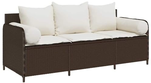vidaXL Sofá de jardín con Cojines 3 plazas ratán sintético marrón, sofá de Exterior, Muebles de jardín, Muebles de Patio, Asientos de jardín