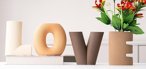 VASETOPIA Kreative Vase Satz von 4 für Moderne Home Decor, Love Blumenvasen für Pampasgras Dekoration, Wohnzimmer Ästhetik(Khaki/Dunkelbraun/Orange/Beige)