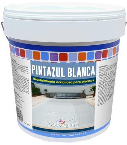 EXPOQUIM PINTURA para PISCINAS de CEMENTO al AGUA con acción IMPERMEABILIZANTE (Blanco, 5 kg) – Secado rápido, antideslizante y resistente a UV – Apta para ESTANQUES y FUENTES