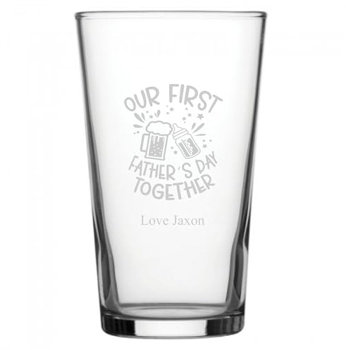 1stclassgifts [Custom] Personalised Engraved Our First Father's Day Together Conical Pint Glass 20oz (56cl) (Glass Only)