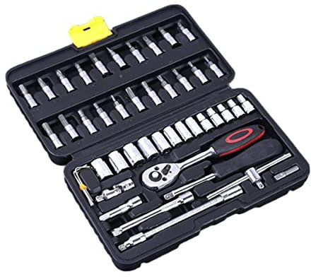 HOMSFOU Lot de 46 outils de mécanicien portatifs avec clé à cliquet en acier vanadium de haute qualité pour réparation automobile Comprend des outils pour le bricolage et une utilisation