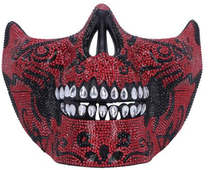 Nemesis Now Masque de bal masqué en forme de tête de mort - Motif squelette complexe avec strass, cadeaux et cosplay pour bal masqué, événements gothiques - Rouge