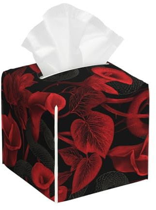Scatola porta fazzoletti in pelle, quadrata, con stampa gotica di serpente rosso, calla e giglio, organizer per decorazione moderna di casa e stanza/ufficio/bagno