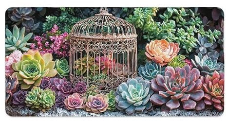 Mouse Mat 1200 x 600 x 3mm Large Gaming Mouse Pad, Stitched Edges, Non-Slip Base, XXL Extended Large Size Gaming Mousepad, Keyboard Desk Pad with Water Resist Surface, (Succulent Plants Birdcage) S282