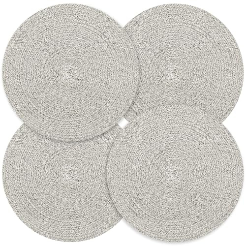 fanquare Tovagliette in Corda di Cotone Boho 33 cm Set di 4 Rotonde, Tessuto Rustico, Supporto Anti-Calore per Pentole e Padelle Calde, Intrecciate Lavabili per Interni ed Esterni, Marrone