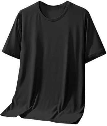 T Shirt Sport Homme Ete- T-Shirts à Manches Courtes Col Rond Soie Glacée en Maille Respirante Couleur Unie Confortable Décontracté Passe-Partout Haut Chic Grande Taille Coupe Slim FitnessTop