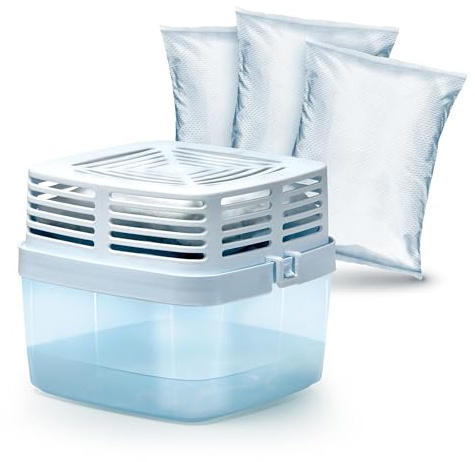 HUMYDRY - Deshumidificador Premium 450g con Sistema Antiderrame + 3 Recambios de 450g – Sin Electricidad - Controla Humedad Olores en Espacios Medianos - Hasta 15 m²