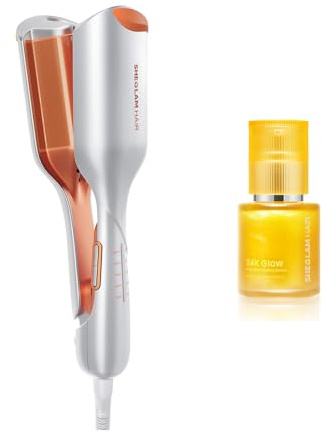 SHEGLAM Welleneisen für Haare Kreppeisen 25mm & SHEGLAM 24K Glow Haaröl-Serum
