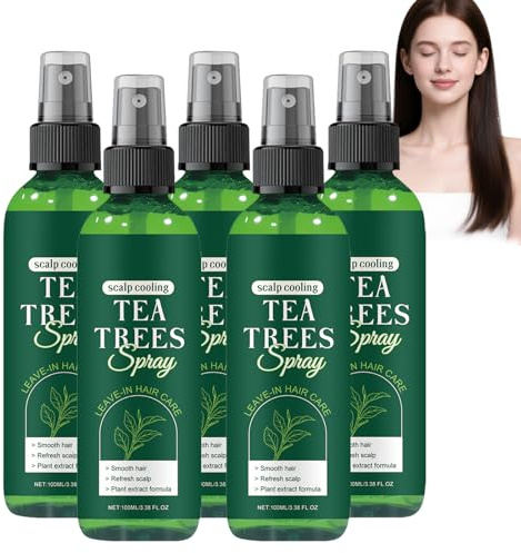 Leave-in-balsam spray med teeträdolja, teeträdolja för håret, leave-in-balsam, vårdar torrt och fjälligt hår, oljekontroll och anti-mjäll, utredningsspray för torr (5 st)