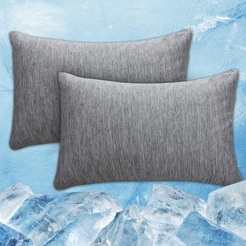 Cooling Pillow Cases Zipper Pillow Covers Q-Max > 0.45 Zippered Pillowcases for Hot Sleepers Night Sweats, Soft, Breathable, Skin-Friendly, Pillow covers 2 Pack, 50 X 66 CM, Grey