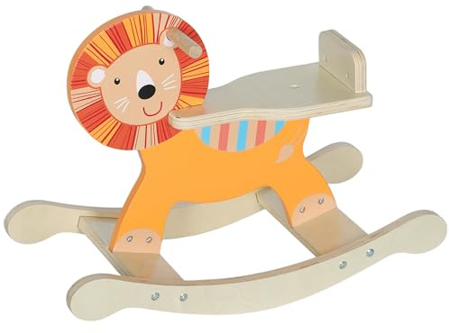 AIYAPLAY Schaukelpferd Holz, Kinder Schaukeltier mit Haltegriffen Schaukeltier Löwen für Kinder von 2-5 Jahren Orange