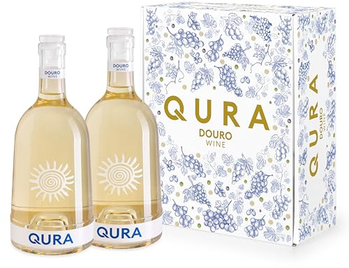 QURA – Vino Blanco DOC Douro Edición Especial | Estuche de Vino para Regalar | Pack Vino para Regalar 2 Botellas | Cosecha 2024 | 12,5% vol | Color amarillo citrino | Textura sedosa y final fresco