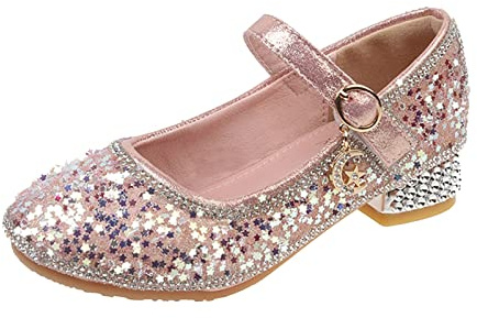 YIzdegg glitterskor barn flickor – prinsesskor klackskor glitter med justerbart spänne balettskor klädskor med paljetter bröllop festskor bröllopsskor eleganta, ROSA, 34 EU