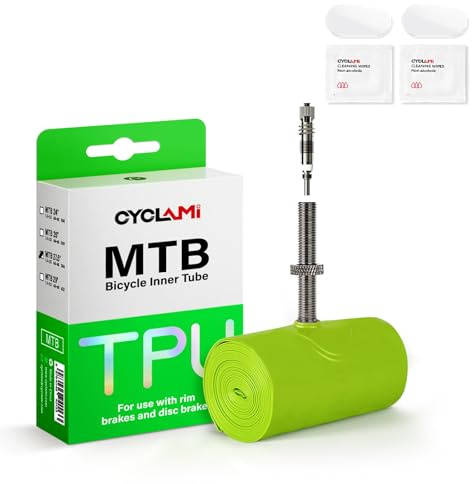 CYCLAMI MTB TPU Schlauch 65g Ultraleichter 26/27,5/29 Zoll ×1.9/2.0/2.1/2.2/2.3/2.4/2.5 Fahrradschläuche mit 45mm Metall Herausnehmbarer Presta-Ventil