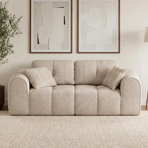 skølm Vanaheim Sofa 2-Sitzer, Beige, Cloud Couch, Vollschaum, 2 Kissen | Modulares Schlafsofa, Sofagarnitur 197 cm breit, Wohnzimmersofa, vakuumiert verpackt, Gästezimmer, kein Aufbau erforderlich