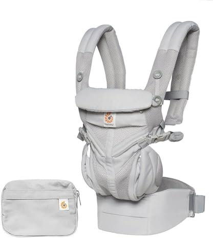 Ergobaby Babytrage für Neugeborene bis zum Kleinkind, 4-Positionen Omni 360 Cool Air Mesh Pearl Grey, Ergonomische Baby-Tragetasche Bauchtrage Rückentrage