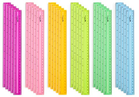 Blue Summit Supplies 30 Plastic Rulers Bulk for Classroom, Bulk Ruler 12 Inch for School, Home, or Office, Metric and Imperial, Clear Plastic Rulers 12 Inch, Assorted Colors