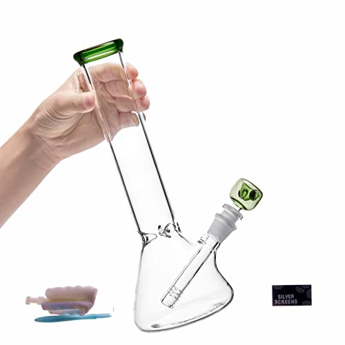 Bong in vetro da 26 cm, per tubo dell'acqua da 14,5 mm, con filtro filtrante e adattatore per ciotola (verde)
