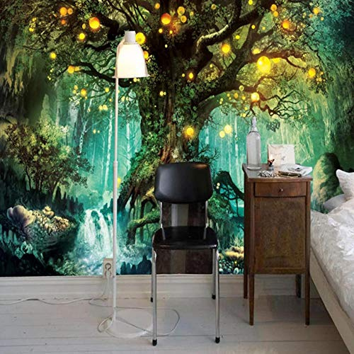 Papier Peint 3D Photo Forêt Magique Mural Salon Chambre Bureau Couloir Décoration Peinture Murale Décor Moderne JINFANGBZ, Vert, 300cm x 210cm