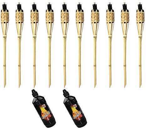 Moritz 10x Bambusfackeln Fackel Deluxe 90 cm Standard Natur + 2X 1000ml Lampenöl Gartenfackel Ölfackeln Garten Deko Öllampe Wegleuchte