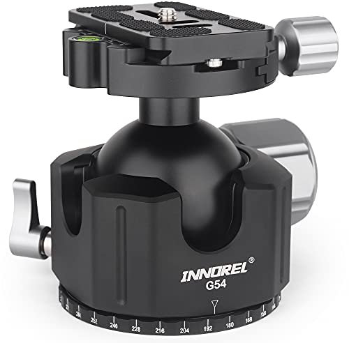 Cabezal de Bola de trípode de Perfil bajo-INNOREL G54 Rótula panorámica de trípode de cámara de Metal CNC con Placa de liberación rápida Arca Swiss de 1/4 para trípodes, monopié, DSLR, videocámara