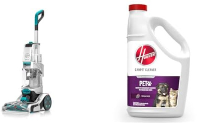 Hoover Smartwash Automatic Carpet Cleaner, FH52000G, Turquoise and Paws & Claws Solution Bundle, Deep Cleaning Shampoo with Pet Spot and Stain Remover pretreat Formula, AH30933, White, 128 Fl Oz