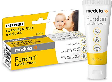 Medela crema de lanolina Purelan para pezones, alivio para pezones doloridos y piel seca, a base de ingredientes naturales, hipoalergénica y probada dermatológicamente, sin fragancia, 37 g