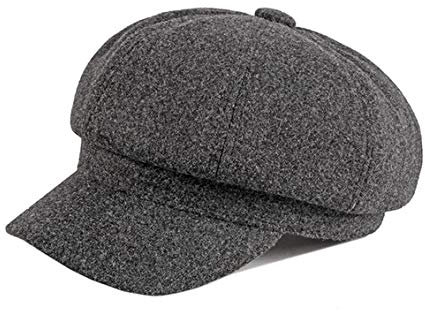 QICHEN Schirmmütze Damen Winter Newsboy Cap Warme Barett Maler Mütze Mit Visier (Grau)