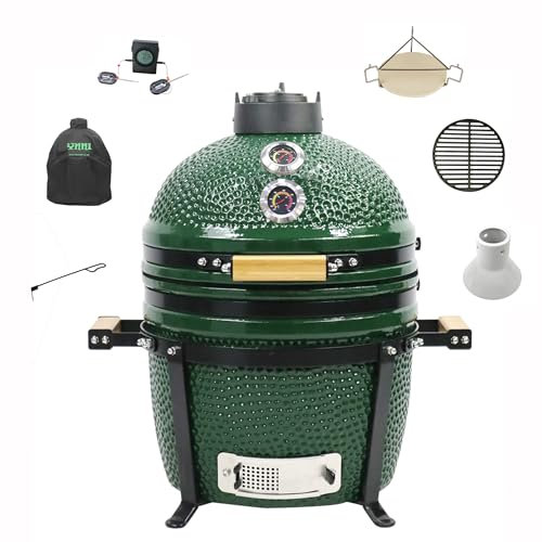 YNNI KAMADO TQTT15GR Freistehender Kamado-Grill, grün, BBQ, Keramik, Ei, Smoker, Bundle mit ExtrasTQTT15GR